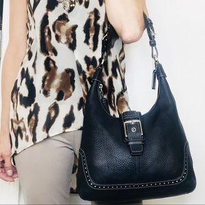 Coach Hamptons Black Pebble Leather Slim Hobo